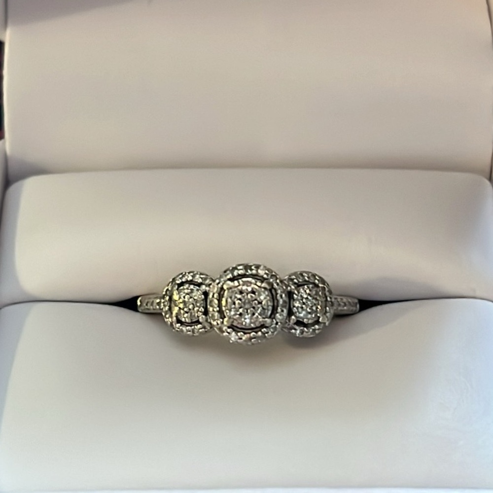 Helzberg Diamonds Three-Cluster Silver Diamond Ring - White
